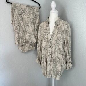 Johnny Was Relaxed Linen Shirt & Wide Leg Linen Pants Set Womens Size large